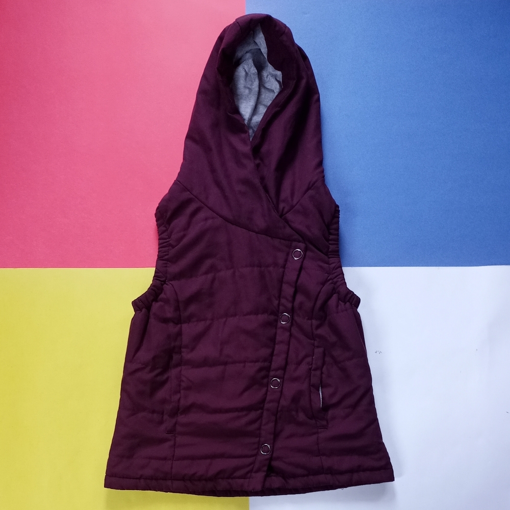 FILA Asymmetric Puffer Quilted Insulated Vest Maroon Hoodie Moto Jacket Sport L